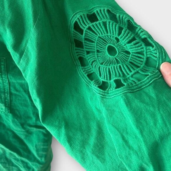 YFB Young Fabulous & Broke Green Linen Shirt Dress Women's Small Boho Beachy - Picture 3 of 12